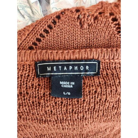 Metaphor Sweater Womens Large Orange Open Front Knit Duster Cardigan Long Sleeve - Picture 5 of 5